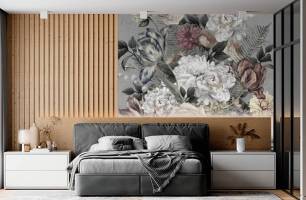 Wybierz Fototapeta Vintage kwiaty na szaro Tapeta w salonie na ścianę