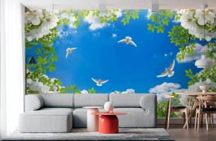 Wybierz Fototapeta gołębie na wiosennym niebie  na ścianę