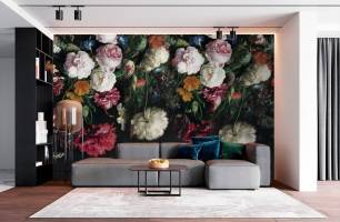 Wybierz Fototapeta Eleganskie kwiaty czarne tło Tapeta w salonie na ścianę
