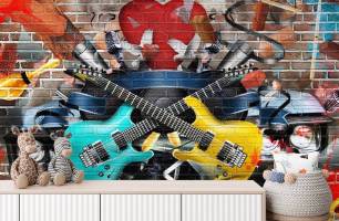 Wybierz Fototapeta Graffiti z gitarą Fototapeta dla nastolatka na ścianę