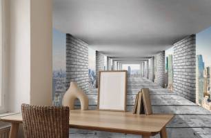 Wybierz Fototapeta tunel 3D z miastem Mural na ścianie rozszerzający się przestrzeń na ścianę