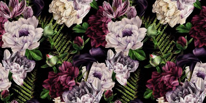 Fototapeta Ciemny nadruk z kwiatami w stylu Vintage