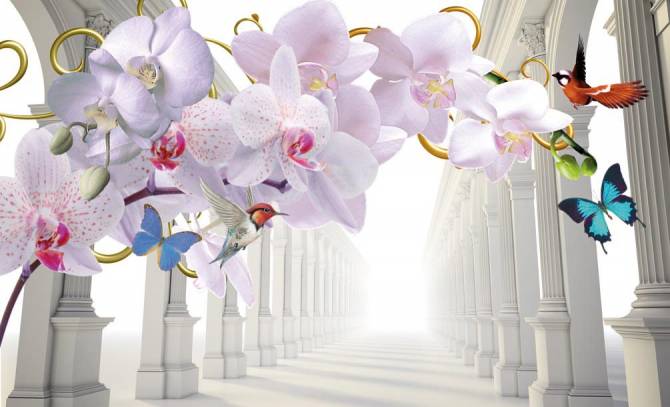 Fototapeta 3d orchidea i korytarz