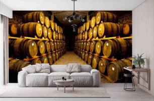Wybierz Fototapeta Beczki w piwnicy na wino Tapeta na kawiarnię na ścianę