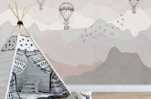 Wybierz Fototapeta Góry w kolorze beżowym z balonami  na ścianę