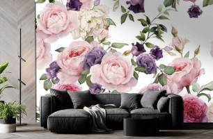 Wybierz Fototapeta różowe i fioletowe piwonie wzór Fototapety kwiaty na ścianę