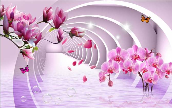 Fototapeta Tunel i orchidee 3d