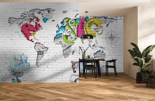 Wybierz Fototapeta Mapa na tle cegieł Mapa tapety świata na ścianę