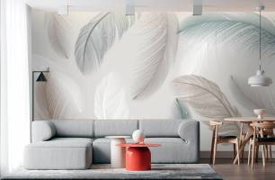 Wybierz Fototapeta Szara ściana z piórami Tapeta w sypialni na ścianę