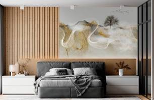 Wybierz Fototapeta Złota abstrakcja z drzewem Tapeta w sypialni na ścianę