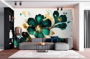 Wybierz Fototapeta Kwiaty abstraktne zielone Tapeta do kuchni na ścianę