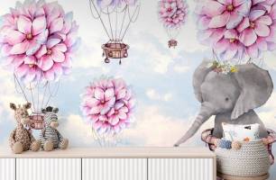 Wybierz Fototapeta Słoń i balony różowe Tapety do pokoju dziecięcego na ścianę