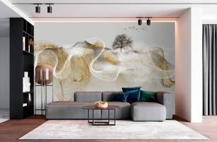 Wybierz Fototapeta Złota abstrakcja z drzewem Tapeta w sypialni na ścianę
