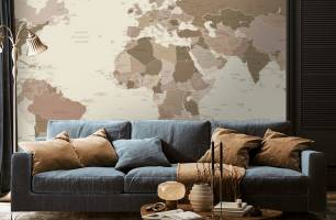 Wybierz Fototapeta Brązowa mapa świata Mapa tapety świata na ścianę