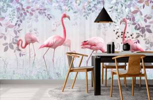 Wybierz Fototapeta Flamingi i zieleń Fototapeta z flamingiem na ścianę