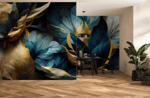 Wybierz Fototapeta 3D kwiaty zi złotem Wnętrze glamour na ścianę