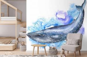 Wybierz Fototapeta akwarela wieloryb Tapety do pokoju dziecięcego na ścianę