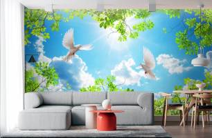 Wybierz Fototapeta Gałęzie i gołębie na sufit Mural ścienny do sufitu na ścianę