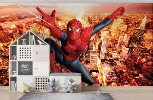 Wybierz Fototapeta Spiderman nad miastem Fototapeta dla chłopca na ścianę