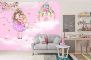 Wybierz Fototapeta Księżniczka zamek w kolorze różowym Tapety do pokoju dziecięcego na ścianę