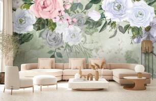 Wybierz Fototapeta akwarelowe kwiaty na zielonym tle Bukiet kwiatów na ścianę