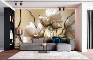 Wybierz Fototapeta magnolia na brązie Tapeta w salonie na ścianę