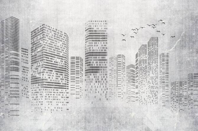 Fototapeta Wieżowce współczesnego miasta, czarno-białe