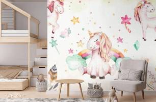 Wybierz Fototapeta Różowe jednorożce Tapety do pokoju dziecięcego na ścianę