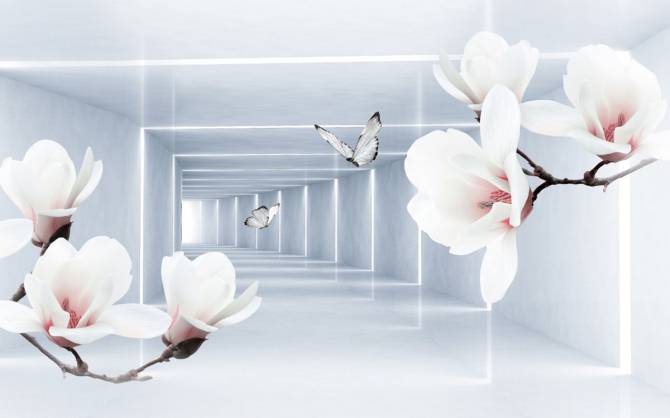 Fototapeta 3d tunel z magnoliami