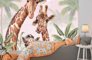 Wybierz Fototapeta Żyrafy tropikalne liścia Fototapety dla dziewczynek na ścianę