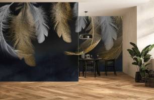 Wybierz Fototapeta złote pióra 3D Pióra tapety na ścianę