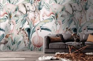 Wybierz Fototapeta Flamingi tropikalne liścia pattern Fototapeta Pattern na ścianę