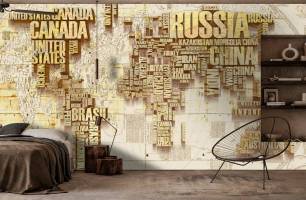 Wybierz Fototapeta Mapa ze złotego tekstu Mapa tapety świata na ścianę