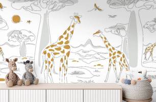 Wybierz Fototapeta Żyrafy minimalizm Tapety do pokoju dziecięcego na ścianę