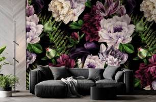 Wybierz Fototapeta Ciemny nadruk z kwiatami w stylu Vintage  na ścianę