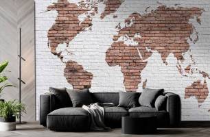Wybierz Fototapeta Mapa świata cegły Mapa tapety świata na ścianę