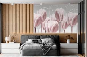 Wybierz Fototapeta Rózowy tylipany Tapeta w sypialni na ścianę