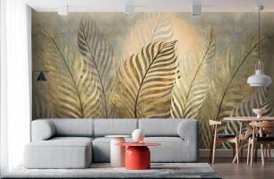 Wybierz Fototapeta Złote liścia tropicalne Tapeta w salonie na ścianę