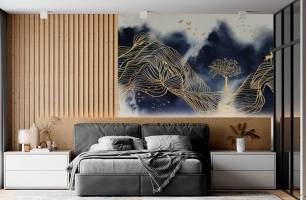 Wybierz Fototapeta Błękitne góry ze złotem Tapeta w sypialni na ścianę