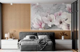 Wybierz Fototapeta Magnolia na szarym tłe Tapeta w sypialni na ścianę