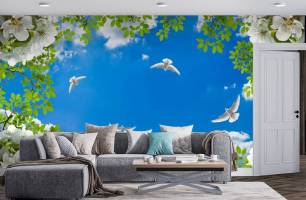 Wybierz Fototapeta gołębie na wiosennym niebie Mural ścienny do sufitu na ścianę