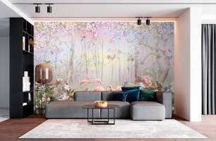 Wybierz Fototapeta Rózowy las z flamingami Tapeta w salonie na ścianę