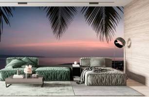 Wybierz Fototapeta zachód słońca pod palmą Fototapety morze na ścianę