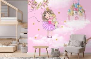 Wybierz Fototapeta Księżniczka zamek w kolorze różowym Tapety do pokoju dziecięcego na ścianę