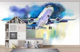 Wybierz Fototapeta Akwarelowy samolot dla pokoju nastolatka  na ścianę