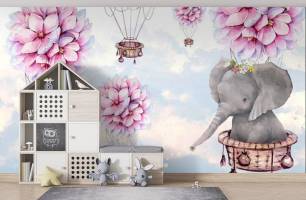 Wybierz Fototapeta Słoń i balony różowe Fototapety dla dziewczynek na ścianę
