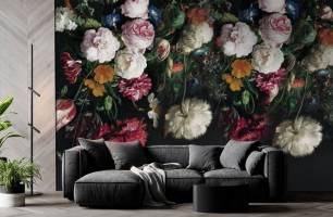 Wybierz Fototapeta Vintage kwiaty na czarno Bukiet kwiatów na ścianę