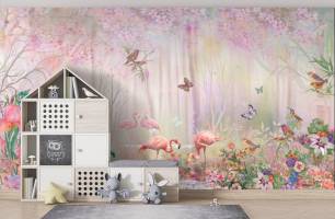 Wybierz Fototapeta Flamingi w bajkowym lesie Korzeń tapety na ścianę