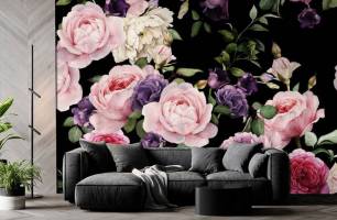 Wybierz Fototapeta Vintage kwiaty na czarno Fototapeta Róża na ścianę