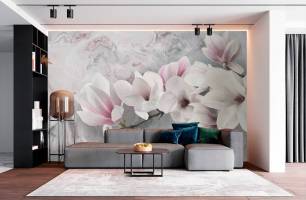 Wybierz Fototapeta Magnolia na szarym tłe Tapeta w sypialni na ścianę